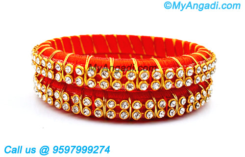 Orange Colour Silk Thread Bangles with Gold Jari