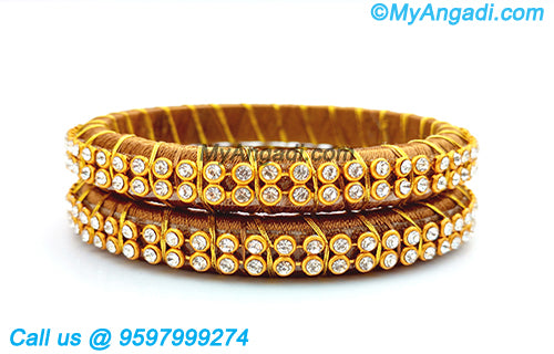Kakki Colour Silk Thread Bangles with Gold Jari