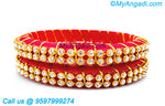 Red Colour Silk Thread Bangles with Gold Jari