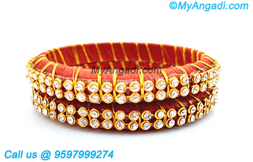 Brick Red Colour Silk Thread Bangles with Gold Jari
