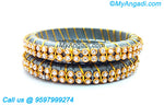Grey Colour Silk Thread Bangles with Gold Jari