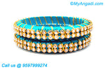 Blue Colour Silk Thread Bangles with Gold Jari