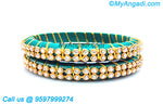 Teal Green Colour Silk Thread Bangles with Gold Jari