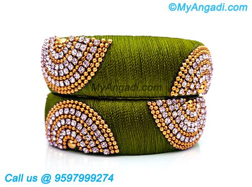 Olive Green Colour Silk Thread Bangles