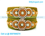 Olive Green Colour Silk Thread Bangles with Pearl