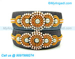 Grey Colour Silk Thread Bangles with Pearl