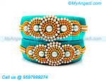 Turquoise Blue Colour Silk Thread Bangles with Pearl