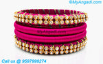 Pink Colour Silk Thread Bangles with Gold Jari
