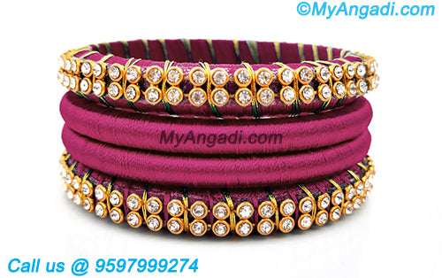 Majenta Colour Silk Thread Bangles with Gold Jari