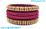 Majenta Colour Silk Thread Bangles with Gold Jari