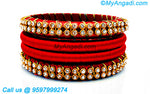 Red Colour Silk Thread Bangles with Gold Jari