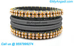 Grey Colour Silk Thread Bangles with Gold Jari