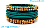 Teal Green Colour Silk Thread Bangles with Gold Jari