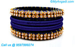 Dark Blue Colour Silk Thread Bangles with Gold Jari