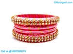 Rose Colour Silk Thread Bangles with Gold Jari