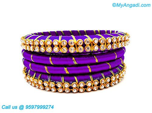 Violet Colour Silk Thread Bangles with Gold Jari