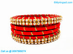 Red Colour Silk Thread Bangles with Gold Jari
