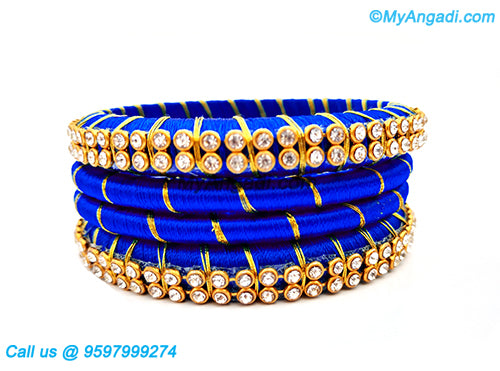 Royal Blue Colour Silk Thread Bangles with Gold Jari