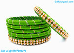 Lime Green Silk Thread Bangles with Gold Jari