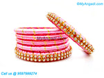 Rose Colour Silk Thread Bangles with Gold Jari