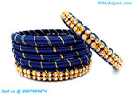 Dark Blue Colour Silk Thread Bangles with Gold Jari