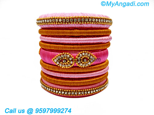 Rose Colour Silk Thread Bangles