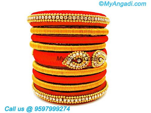 Orange Colour Silk Thread Bangles