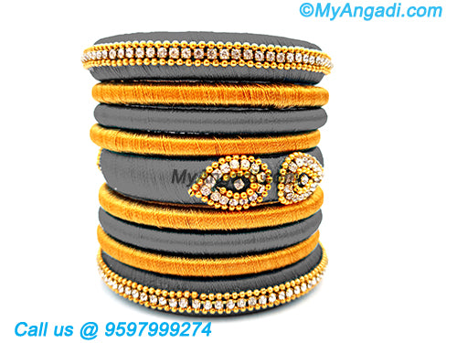 Grey Colour Silk Thread Bangles