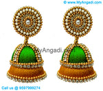 Lime Green - Golden Combination Silk Thread Jhumukka Earrings