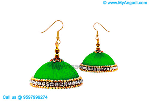 Green Colour Silk Thread Jhumukka Earrings