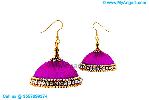 Purple Colour Silk Thread Jhumukka Earrings