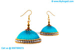 Turquoise Blue Colour Silk Thread Jhumukka Earrings