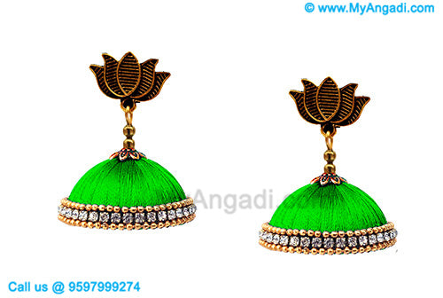 Lime Green Color Silk Thread Jhumukka Earrings