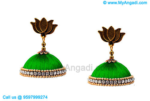 Green Colour Silk Thread Jhumukka Earrings