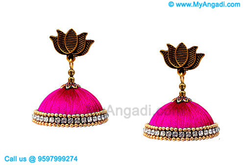 Pink Colour Silk Thread Jhumukka Earrings