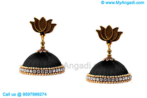 Black Colour Silk Thread Jhumukka Earrings