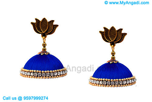Royal Blue Colour Silk Thread Jhumukka Earrings