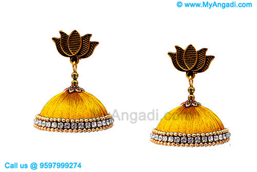 Golden Colour Silk Thread Jhumukka Earrings