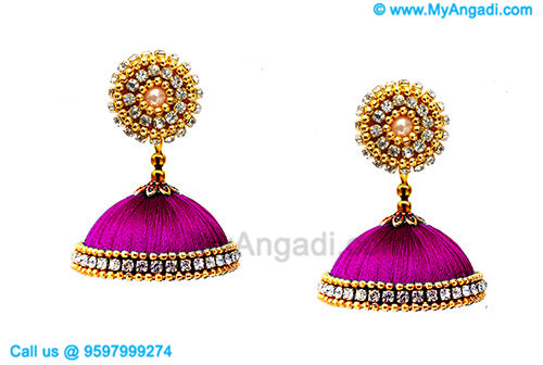 Purple Colour Silk Thread Jhumukka Earrings