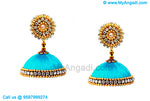 Turquoise Blue Colour Silk Thread Jhumukka Earrings