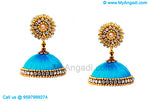 Blue Colour Silk Thread Jhumukka Earrings