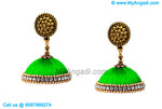 Lime Green Color Silk Thread Jhumukka Earrings