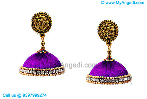 Violet Colour Silk Thread Jhumukka Earrings