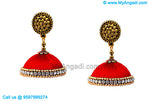 Red Colour Silk Thread Jhumukka Earrings