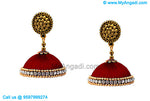 Maroon Colour Silk Thread Jhumukka Earrings
