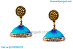 Blue Colour Silk Thread Jhumukka Earrings