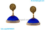 Royal Blue Colour Silk Thread Jhumukka Earrings
