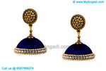 Dark Blue Colour Silk Thread Jhumukka Earrings