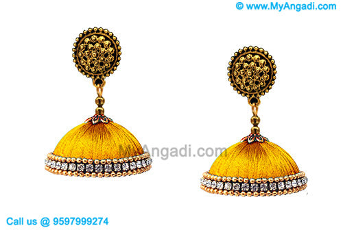 Golden Colour Silk Thread Jhumukka Earrings