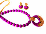Youth Purple Silk Thread Necklace with Grand Pendant and Earrings